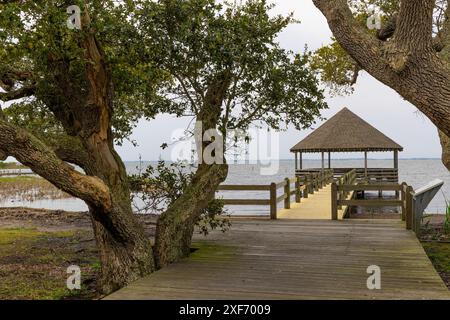 Dieser wunderschöne öffentliche Park in Corolla, North Carolina, USA, ist ein wunderschöner Park am Currituck Sound. Stockfoto