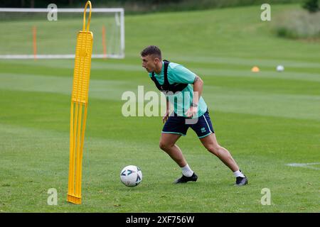 Maiden Castle, Durham City am Montag, 1. Juli 2024. David Ferguson von Hartlepool United in Aktion während des Hartlepool United Pre Season Trainings am Montag, den 1. Juli 2024 in Maiden Castle, Durham City. (Foto: Mark Fletcher | MI News) Credit: MI News & Sport /Alamy Live News Stockfoto