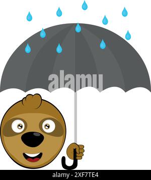 Vektor-Illustration Gesicht Bär Faultier Charakter Tier Cartoon, an einem regnerischen Tag mit einem Regenschirm und Regentropfen fallen Stock Vektor