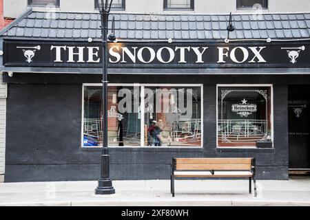 Das schicke Fox Bar & Grill Schild an der Regent Street im Stadtzentrum von Fredericton, New Brunswick, Kanada Stockfoto