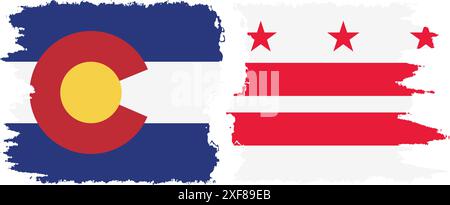 District of Columbia USA - Washington, DC und Colorado State Grunge Pinsel Flags Verbindung, Vektor Stock Vektor