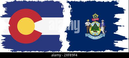 Maine und Colorado staaten Grunge Pinsel Flags Verbindung, Vektor Stock Vektor