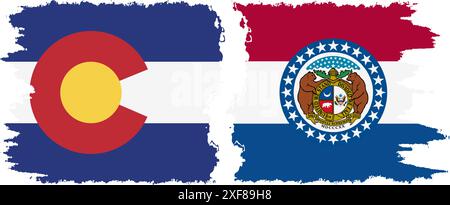 Missouri und Colorado state Grunge Pinsel Flags Verbindung, Vektor Stock Vektor