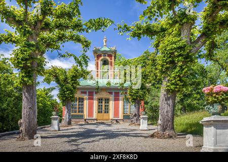 Geographie / Reise, Schweden, Chinesischer Pavillon im Park des Drottningholm Palace in der Nähe von Stockholm, Schweden, ADDITIONAL-RIGHTS-CLEARANCE-INFO-NOT-AVAILABLE Stockfoto