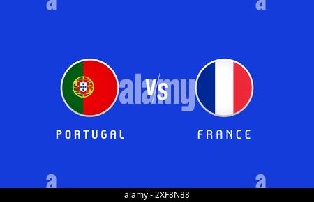 Portugal gegen Frankreich Viertelfinale, Flaggenembleme Konzept. Vektorhintergrund mit portugiesischen und französischen Flaggen für TV- oder Nachrichtensendungen Stock Vektor