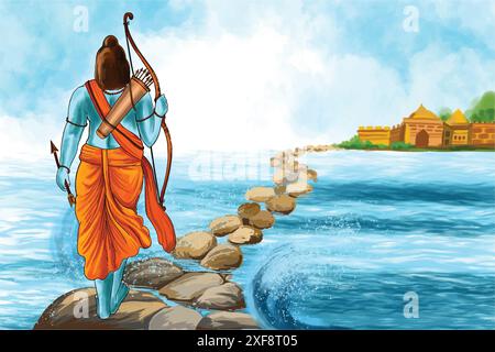 Shri ram Navami mit Bogen und Pfeilkarte Hintergrund Stock Vektor