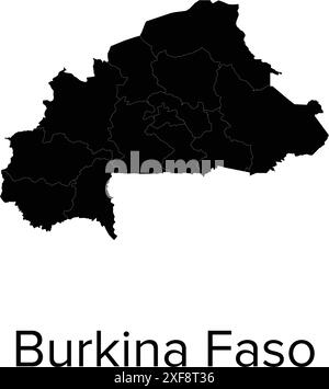 Burkina Faso Map Vector Illustration - Silhouette, Outline, Burkina Faso Travel and Tourism Map Stock Vector