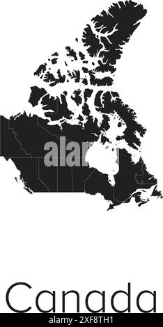 Canada Map Vector Illustration - Silhouette, Outline, Canada Travel and Tourism Map Stock Vector