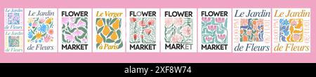 Farbenfrohes Poster-Set mit Blumenmotiv Stock Vektor