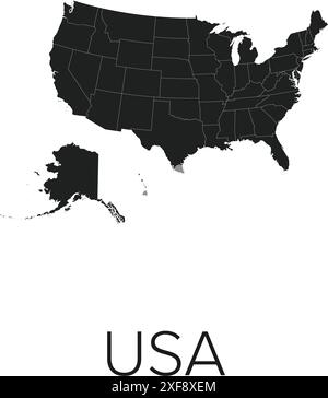 USA Map Vector Illustration - Silhouette, Outline, USA Travel and Tourism Map Stock Vector