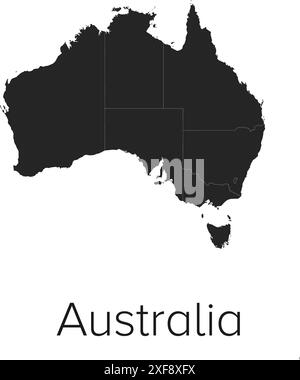 Australia Map Vector Illustration - Silhouette, Outline, Australia Travel and Tourism Map Stock Vector