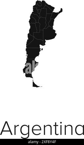 Argentina Map Vector Illustration - Silhouette, Outline, Argentina Travel and Tourism Map Stock Vector