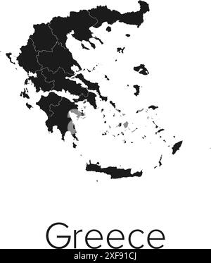 Greece Map Vector Illustration - Silhouette, Outline, Greece Travel and Tourism Map Stock Vector