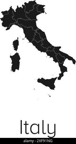 Italy Map Vector Illustration - Silhouette, Outline, Italy Travel and Tourism Map Stock Vector