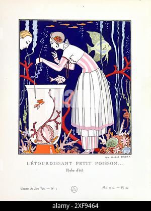 BARBIER George L’Etourdissant Petit Poisson Robe d’été Gazette du Bon Ton Mai 1914 Stockfoto