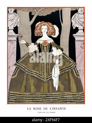 BARBIER George La Rose de l'Infante Costume de Worth aus Gazette du Bon Ton Art Modes & Frivolités Nr. 8 1924 Stockfoto