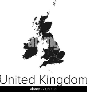 United Kingdom Map Vector Illustration - Silhouette, Outline, United Kingdom Travel and Tourism Map Stock Vector