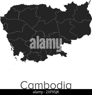 Cambodia Map Vector Illustration - Silhouette, Outline, Cambodia Travel and Tourism Map Stock Vector