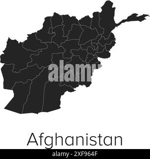 Afghanistan Map Vector Illustration - Silhouette, Outline, Afghanistan Travel and Tourism Map Stock Vector