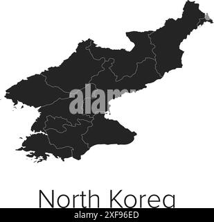 North Korea Map Vector Illustration - Silhouette, Outline, North Korea Travel and Tourism Map Stock Vector