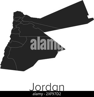 Jordan Map Vector Illustration - Silhouette, Outline, Jordan Travel and Tourism Map Stock Vector