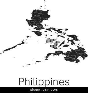 Philippines Map Vector Illustration - Silhouette, Outline, Philippines Travel and Tourism Map Stock Vector