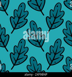 Eiche hinterlässt nahtloses Muster. Vektor-skandinavische Textur im Doodle-Stil. Herbstmuster mit Herbstlaub. Handgezeichnetes Herbstblatt Weide. Stock Vektor