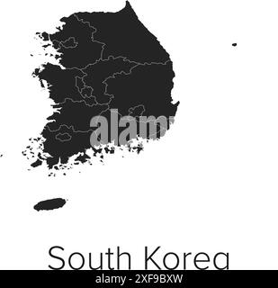 South Korea Map Vector Illustration - Silhouette, Outline, South Korea Travel and Tourism Map Stock Vector