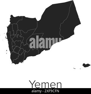 Yemen Map Vector Illustration - Silhouette, Outline, Yemen Travel and Tourism Map Stock Vector