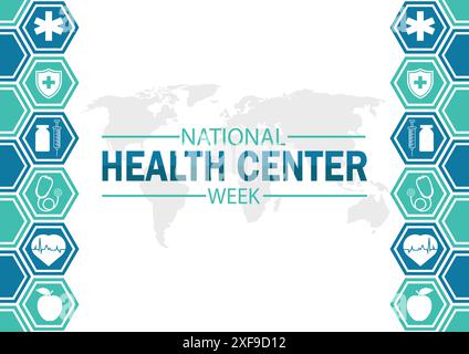 National Health Center Woche Wallpaper mit Formen und Typografie, Banner, Karte, Poster, Vorlage. National Health Center Week, Hintergrund Stock Vektor