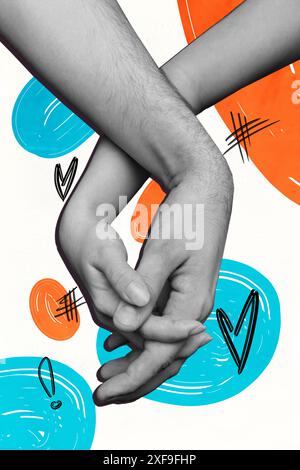 Vertikale Collage Poster menschliche Hände halten sich gegenseitig Liebe Konzept valentinstag Date Paar Freundin Freund Beziehung Sympathie Stockfoto
