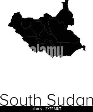 South Sudan Map Vector Illustration - Silhouette, Outline, South Sudan Travel and Tourism Map Stock Vector