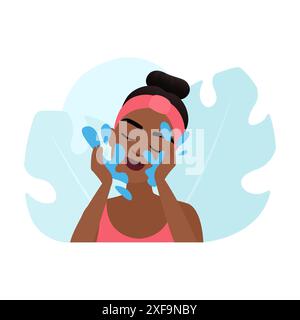 Make-up-Entfernung von Mädchen, das Gesicht wäscht, Morgenhautpflege Routine-Vektor-Illustration Stock Vektor