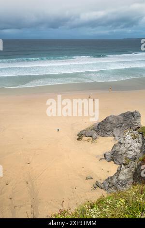 Eine Luftaufnahme von Towan Beach GT Great Western Beach an der Küste von Newquay in Cornwall in Großbritannien. Stockfoto
