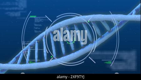 Bild der dna-Helix und des digitalen Scannens über Computersprache Stockfoto