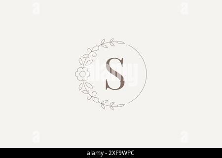 Elegante Blüte floraler Kreis Umriss Logo für Kosmetologie Design Vorlage Vektor Illustration. Romantische natürliche botanische Rundlinie monochromer Logot Stock Vektor