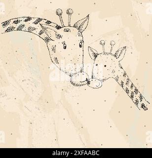 Baby Giraffe und Mutter. Handgezeichnete Abbildung. Stock Vektor