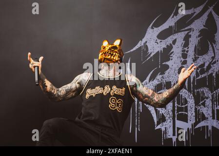 Die russische Deathcore-Band Slaughter to Succail trat 2024 beim dänischen Copenhell-Festival auf. Anrede: Andrea Pinna Stockfoto