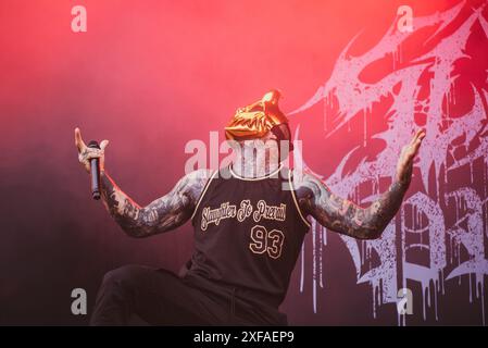 Die russische Deathcore-Band Slaughter to Succail trat 2024 beim dänischen Copenhell-Festival auf. Anrede: Andrea Pinna Stockfoto