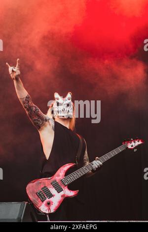 Die russische Deathcore-Band Slaughter to Succail trat 2024 beim dänischen Copenhell-Festival auf. Anrede: Andrea Pinna Stockfoto