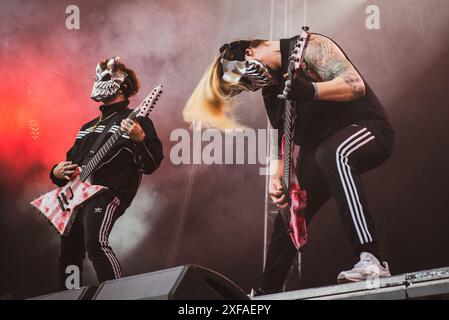 Die russische Deathcore-Band Slaughter to Succail trat 2024 beim dänischen Copenhell-Festival auf. Anrede: Andrea Pinna Stockfoto