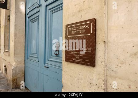 Eintritt, Jagd- und Naturmuseum, Musée de la Chasse et de la Nature, Privatmuseum, Rue des Archives, 3. Arrondissement, Paris, Frankreich. Stockfoto