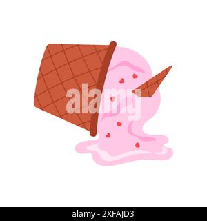 Eis auf dem Boden fallen gelassen, rosa Tropfen fließen aus Waffelbecher Vektor Illustration Stock Vektor