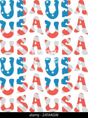 Nahtloses Vektor-Muster der USA-Flaggenbeschriftung Stock Vektor