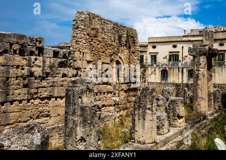 Geographie / Reisen, Italien, Sizilien, Syrakus, Ortigia, Ruinen des Tempels von Apollo, ZUSÄTZLICHE RECHTE-CLEARANCE-INFO-NICHT-VERFÜGBAR Stockfoto