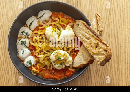 Gebrochene Eier sind ein sehr beliebtes Gericht in Spanien und vielen lateinischen Ländern Stockfoto