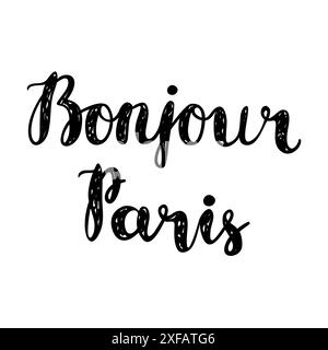 Handgezeichneter Satz Bonjour Paris. Isoliert auf weißem Hintergrund. Stock Vektor