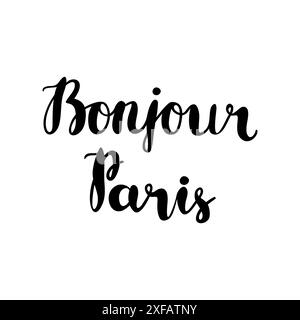 Handgezeichneter Satz Bonjour Paris. Isoliert auf weißem Hintergrund. Stock Vektor