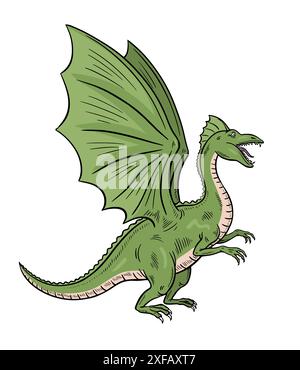 Gruseliger grüner Drache mit Flügeln Stock Vektor
