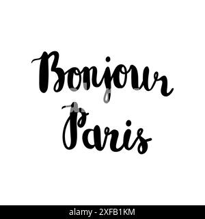 Handgezeichneter Satz Bonjour Paris. Isoliert auf weißem Hintergrund. Stock Vektor